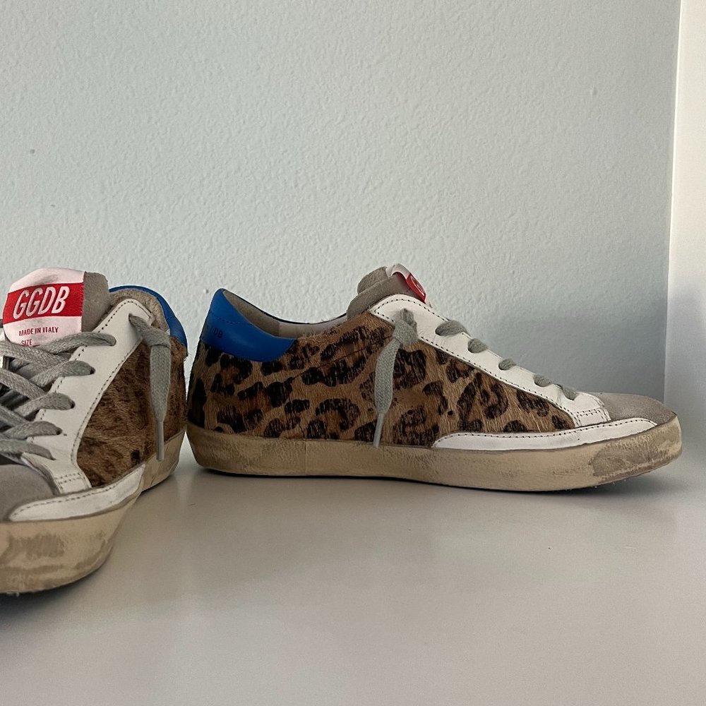 Golden Goose Superstar Leopard Print Sneakers with Blue Heel - Picture 6 of 16